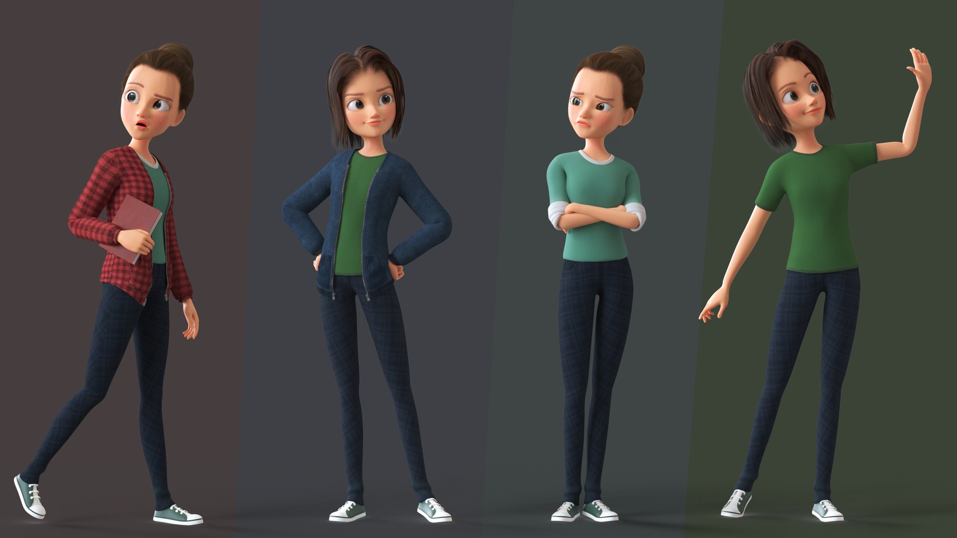 Cartoon Teen Girl - College Student 3D Model - TurboSquid 2002221