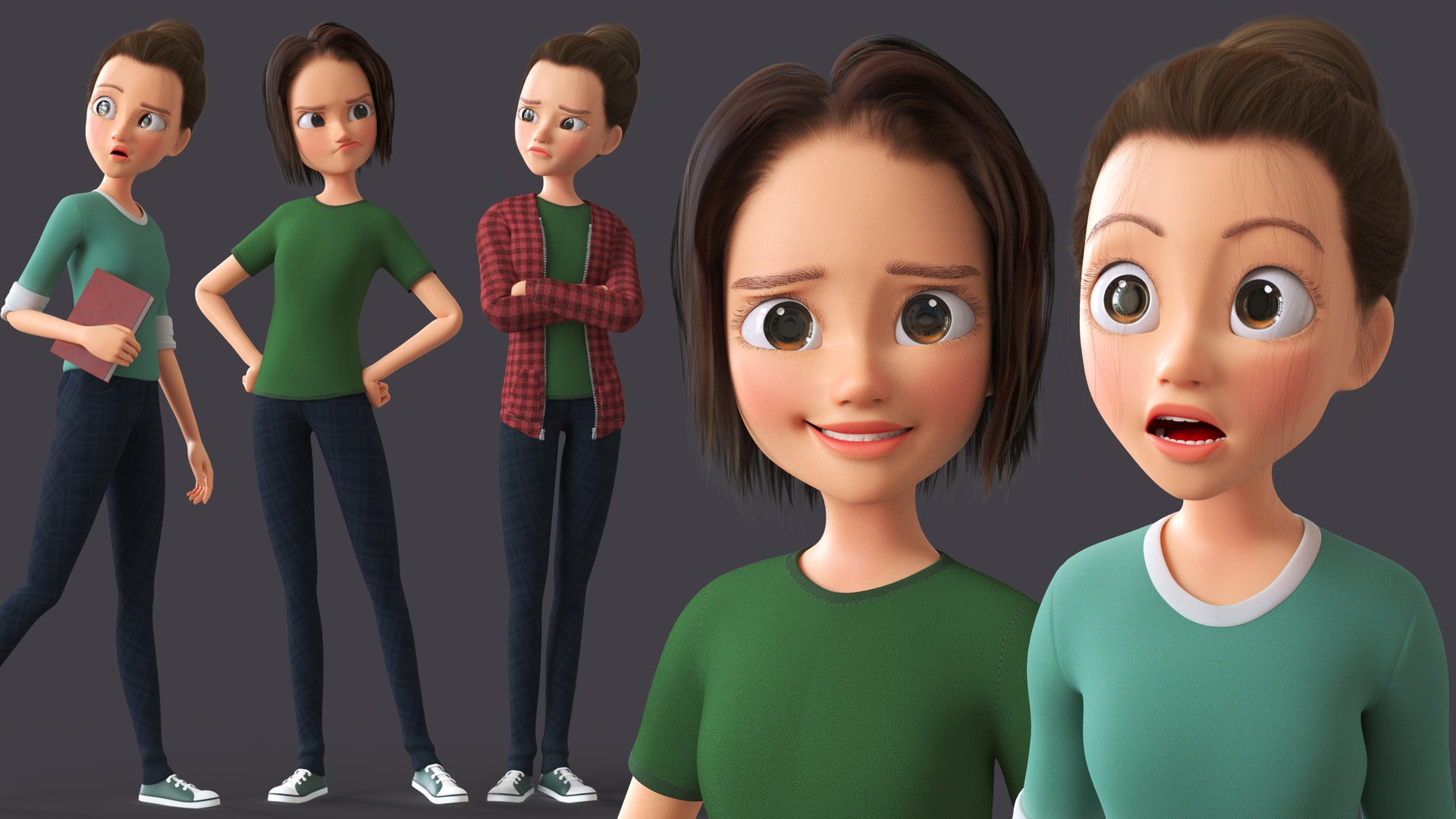 Cartoon Teen Girl - College Student 3D Model - TurboSquid 2002221