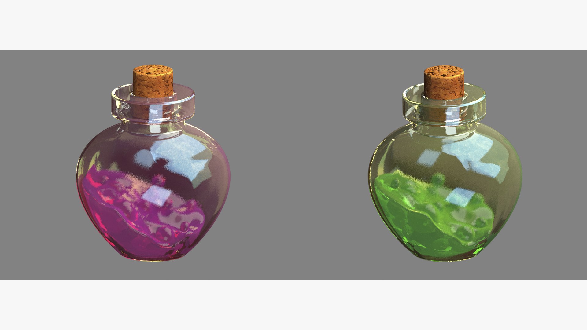 3D Four Bottles Of Colored Magic Potion High-poly Textured V-RAY Model ...