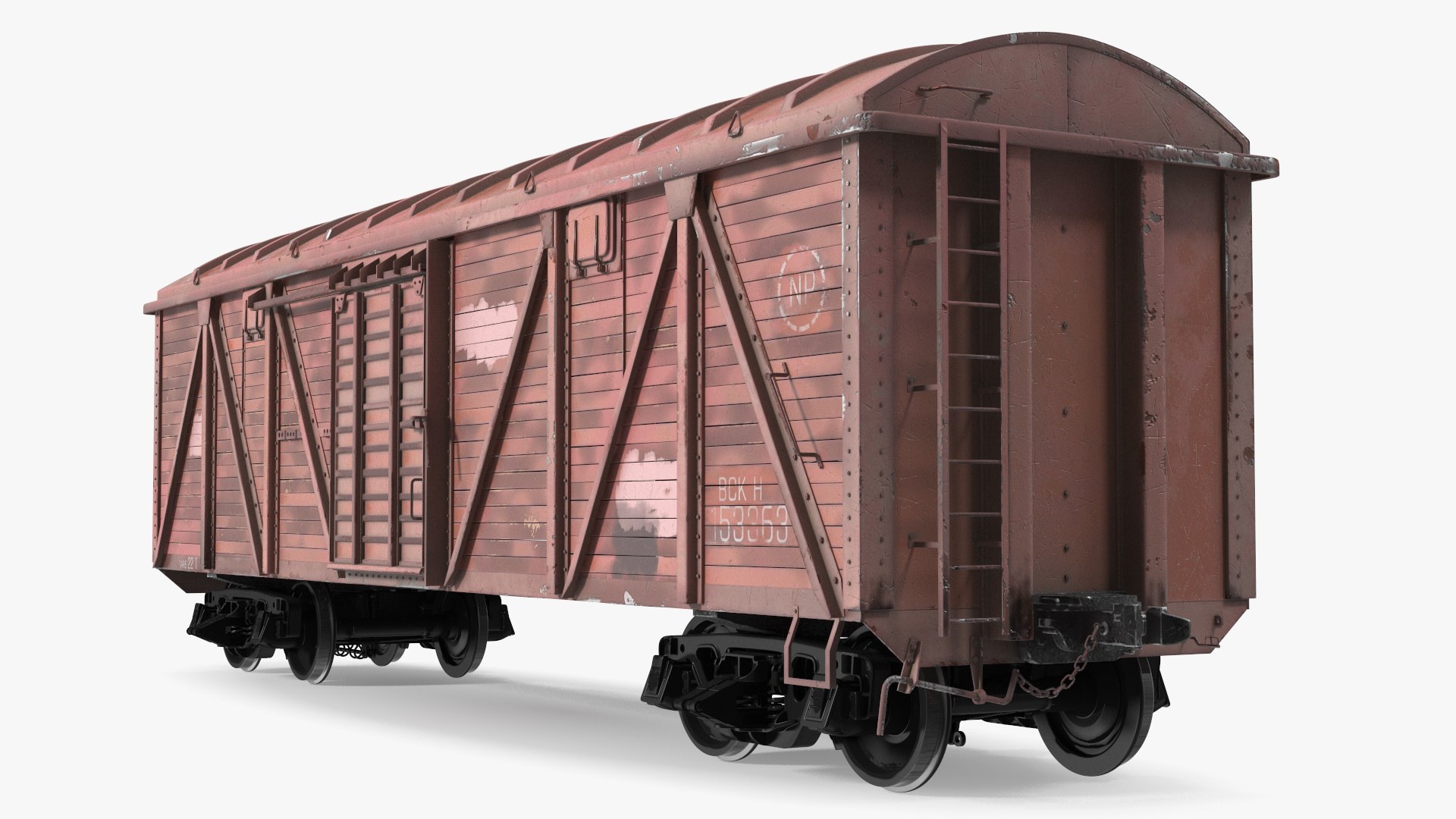 Worn Cargo Wagon Red 3D model preview