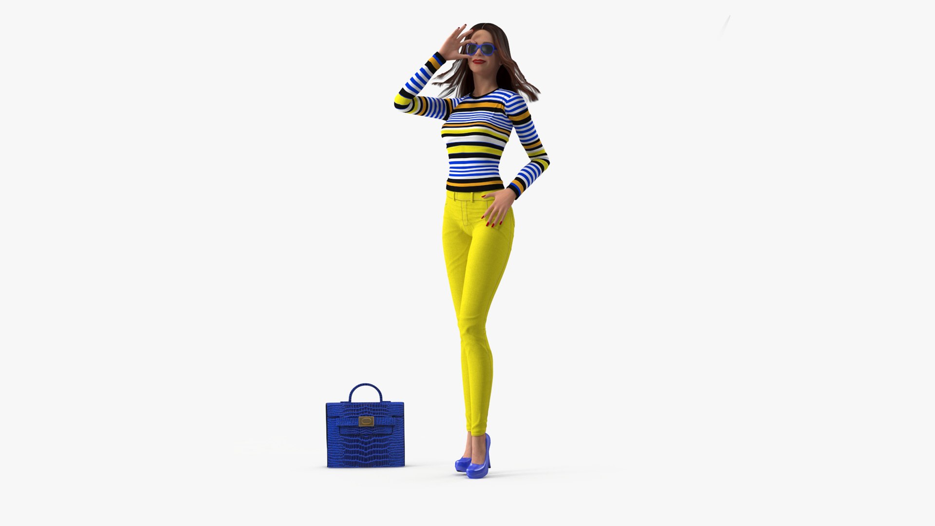 Fashionable European Female with Handbag Rigged for Cinema 4D 3D model preview