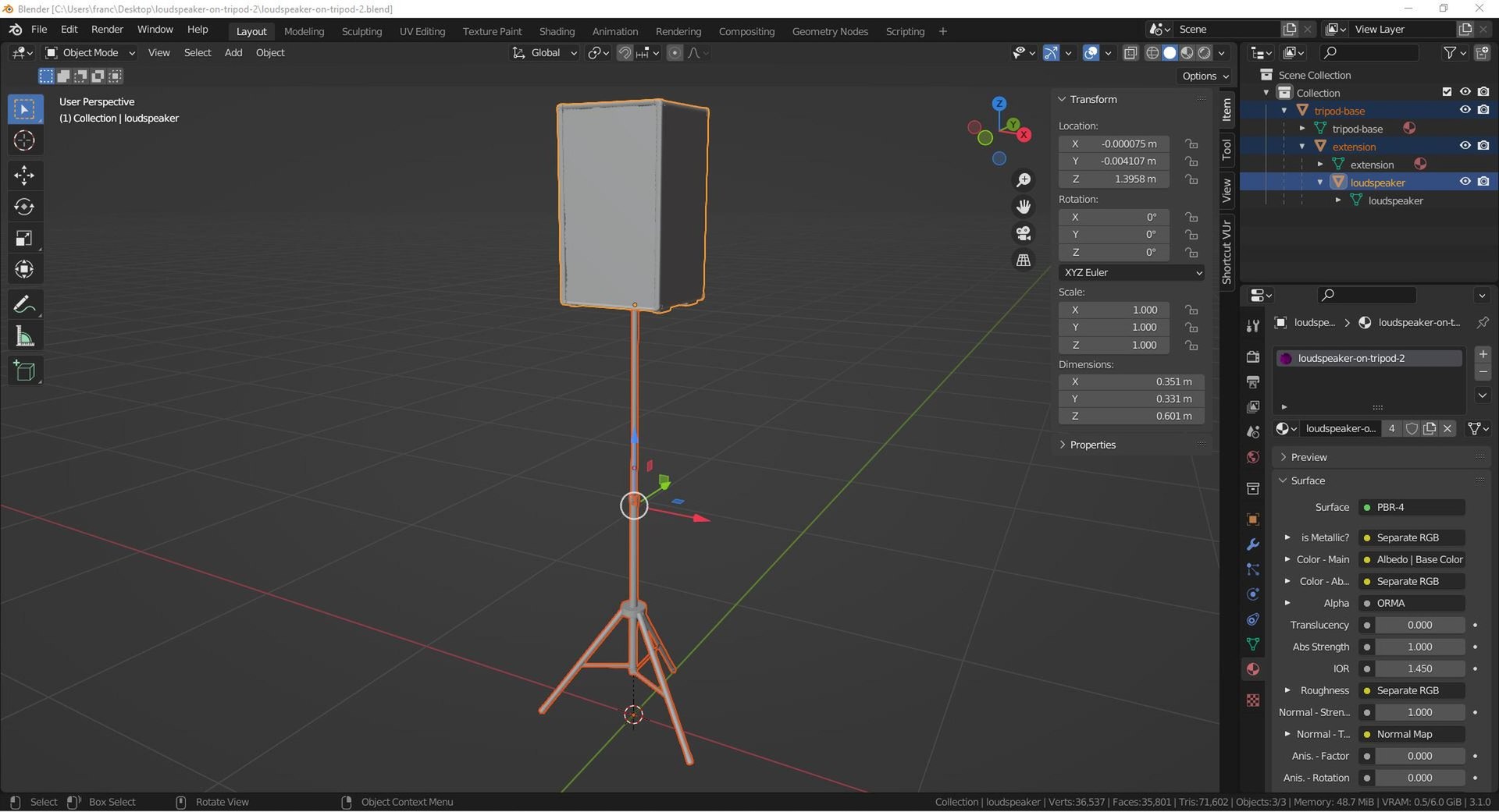 Loudspeaker on tripod 2 model https://p.turbosquid.com/ts-thumb/Uw/s3at7c/CY/tsloudspeakerontripod208/jpg/1652697969/1920x1080/fit_q87/955f473072b6f1190bcab3b3bd925a59e197c459/tsloudspeakerontripod208.jpg