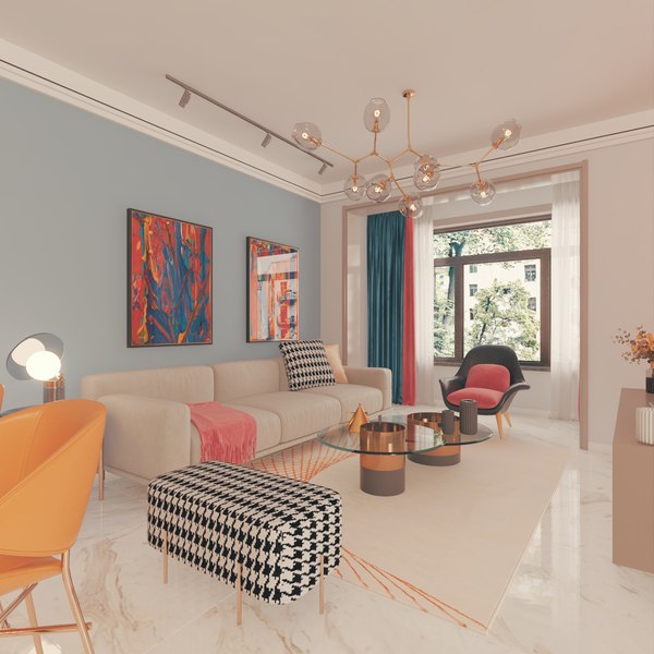 Colorful Apartment Living Room 3D