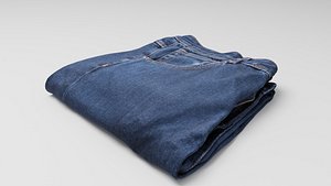3D pair of folded blue jeans pants for wardrobe