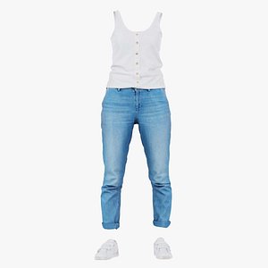 Blue Jeans and White Tank Top Remastered 3D model