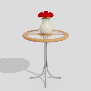 Glass Wood Round Table with Roses 3D