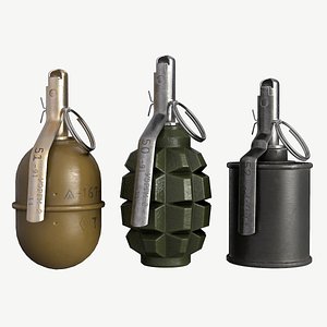 Grenades Bundle RGD-5 F1 RG-42 Game Ready PBR 3D model
