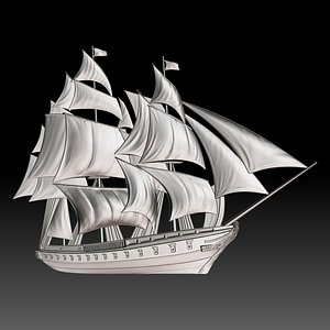 basrelief sailing ship cnc 3D