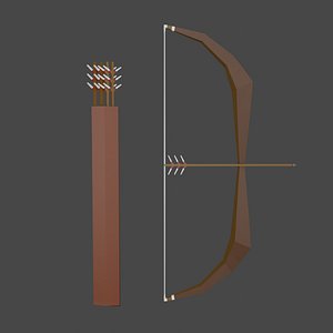 3D Low Poly Bow and  Arrows with Quiver