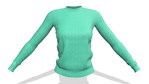 Knitted mint  sweater with pattern 3D model