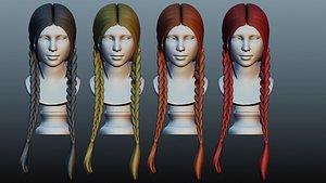 Female braid hair low poly 4 colors