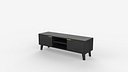 Modern Black Wooden TV Stand with Open Shelves and Gold Handles