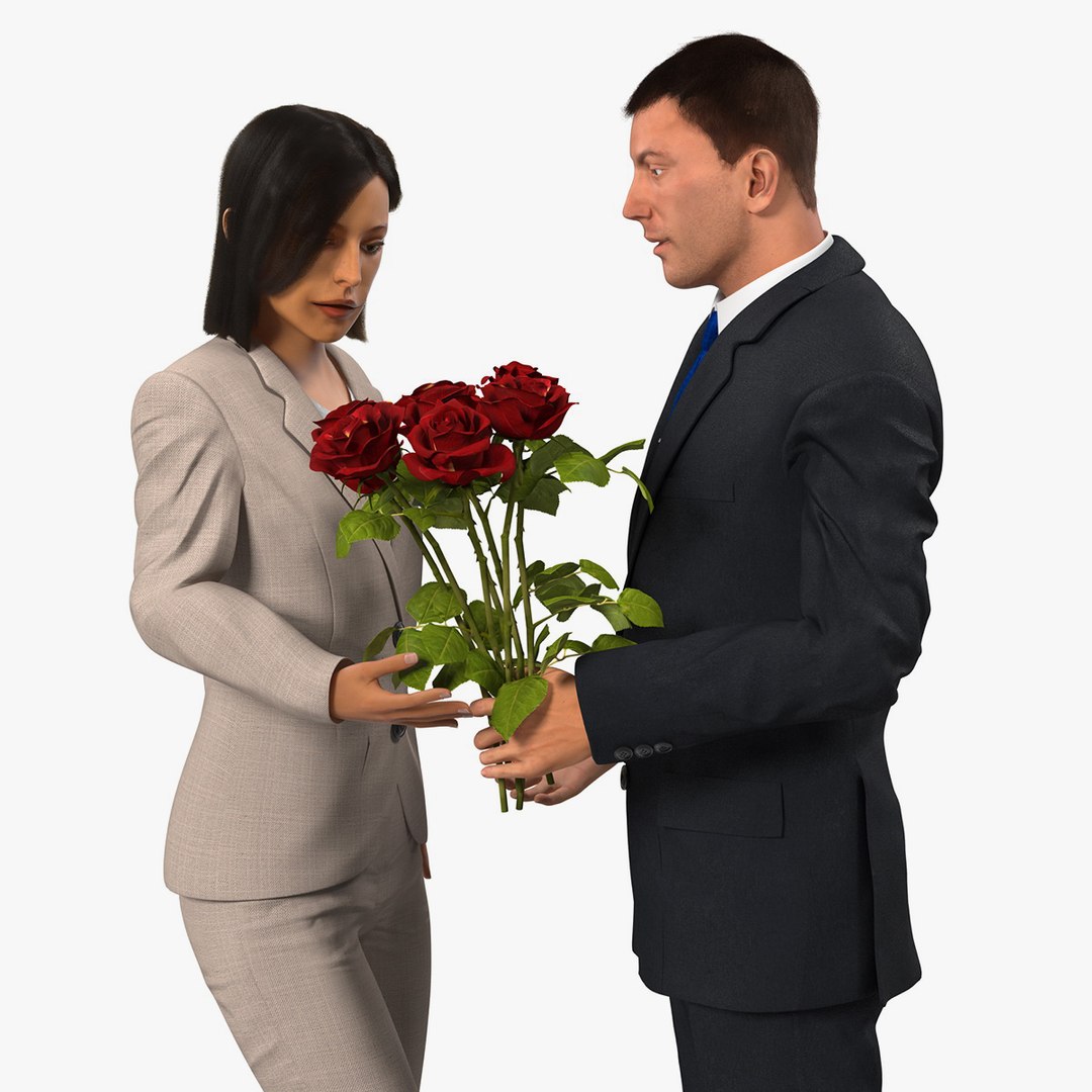 Rigged Man and Woman With Roses 3D Model 3D model preview
