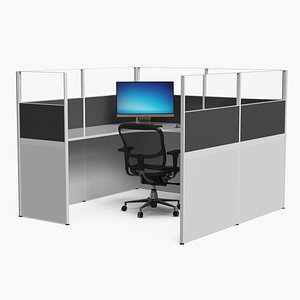 Corporate Office Cubicle Desk System with Chair 3D