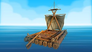 Wooden stylized raft PBR low-poly game ready Low-poly 3D model