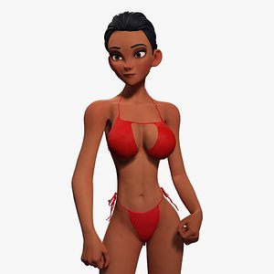 3D Stylized Cartoon Black Woman in Swimsuit Low-poly 3D model model