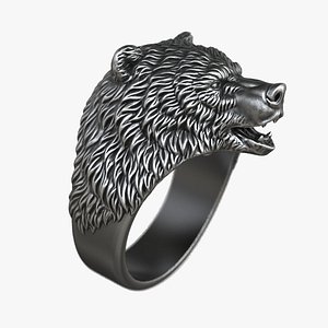 Bear Grizzly Animal Head Ring Jewelry 3d