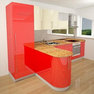 Red Color Modern Kitchen