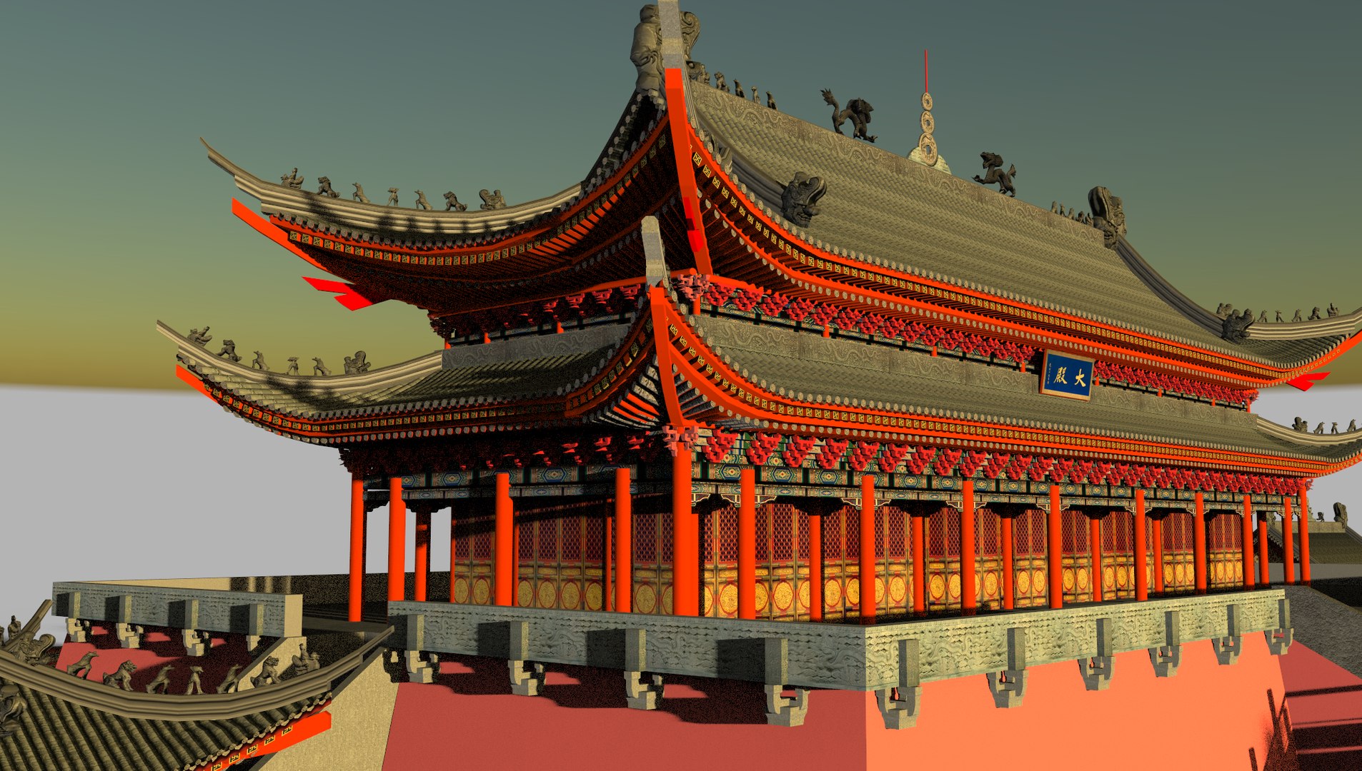 Chinese palace. Ancient China Architecture Art 3d.