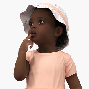 3D African Baby Girl Light Skin in Summer Surprised