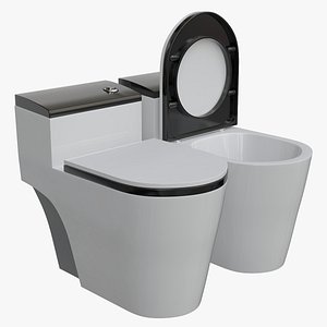 Dual-flush Elongated One-piece Toilet 3D model
