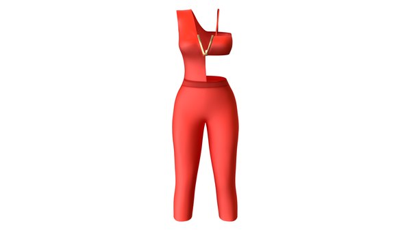 Side Cutout Red Jumpsuit With Gold V Chest 3D model