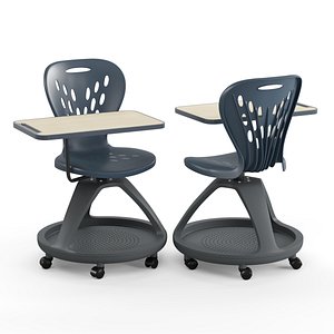 Mobile Learning Chair Dark Gray Mobile Desk Chair with 360 Degree Tablet Rotation YU-YCX-019 3D model