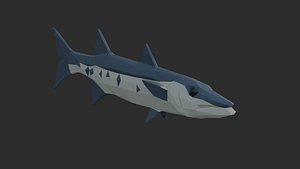 3D LowPoly Great Barracuda Rigged Animated