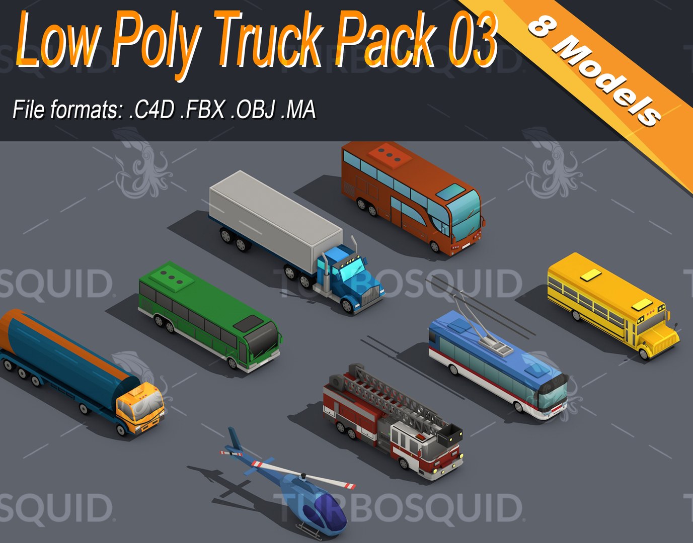 3D Low Poly Truck Pack 03 Isometric Model - TurboSquid 1722065