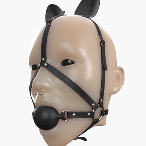 3D model BDSM Black Leather Face Gag Strap Animal Ears