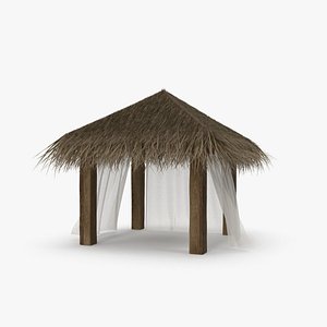 Straw Beach Pergola with Curtains