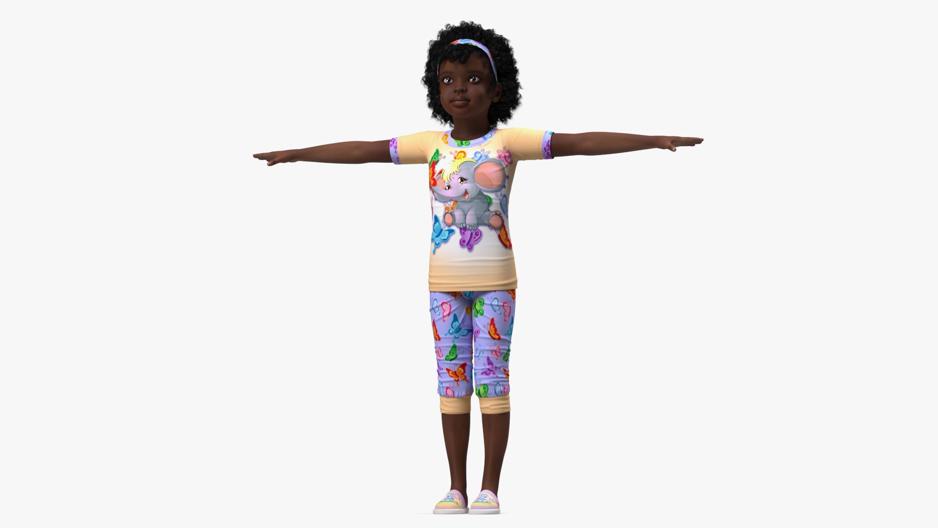 Black Child Girl Home Style Rigged for Cinema 4D 3D model preview