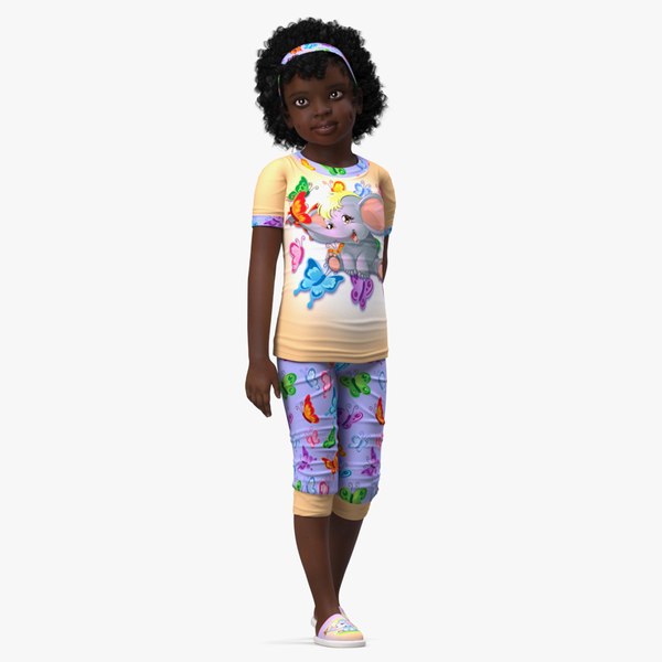 Black Child Girl Home Style Rigged for Cinema 4D 3D model