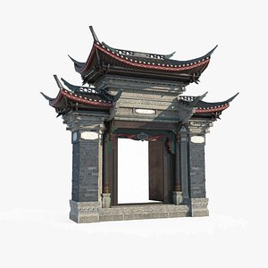 3D Courtyard gate of ancient Asian architecture