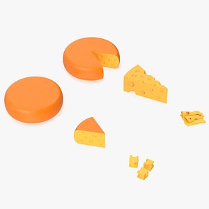 Cartoon Cheese with Holes Various Shapes Set 3D