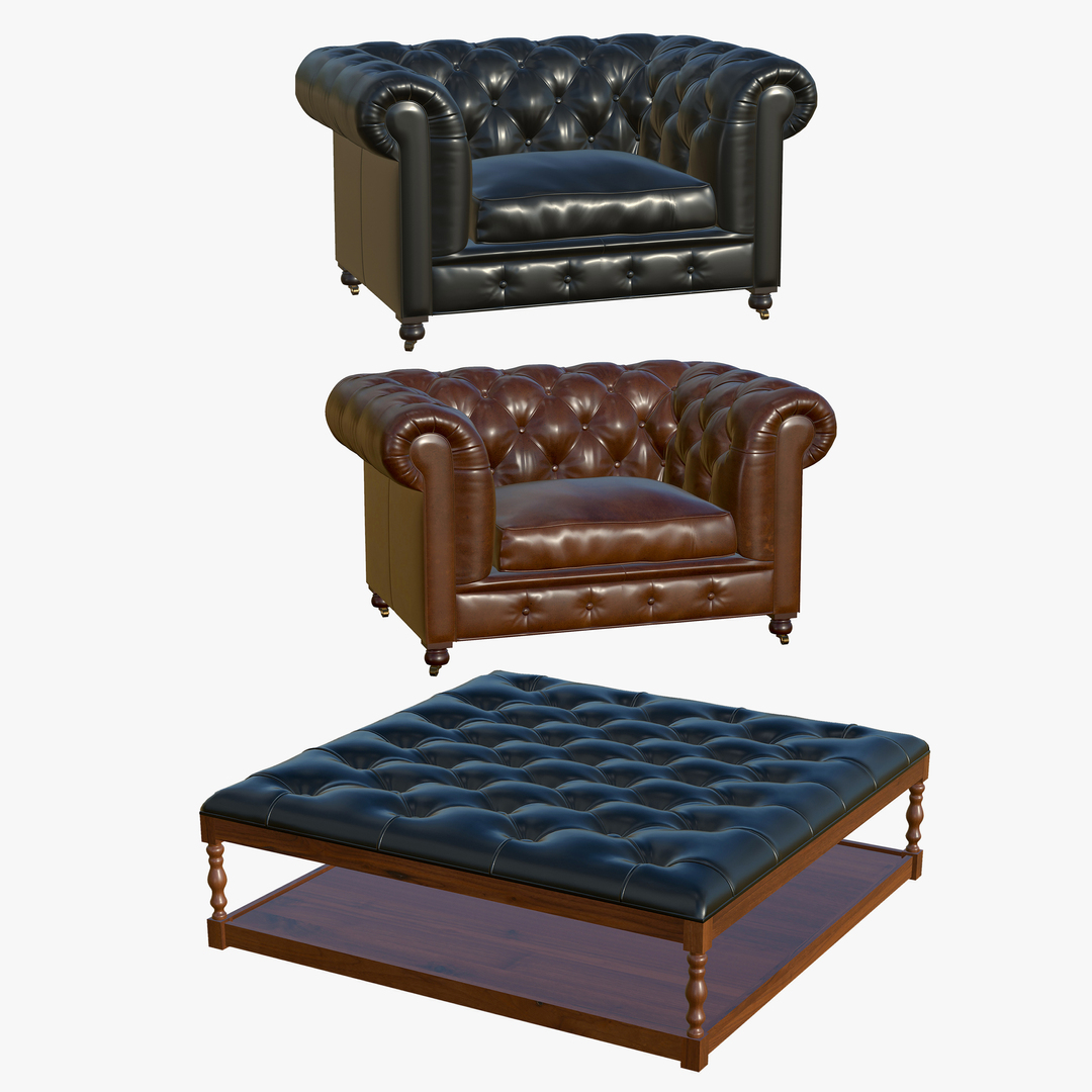 3D Chesterfield Sofa With Coffee Table model TurboSquid 1935568