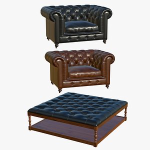 3D Chesterfield Sofa With Coffee Table model