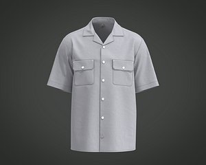 Mens cuban collar shirt with flap pocket