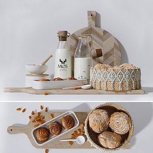 Milk and homemade cakes 3D model