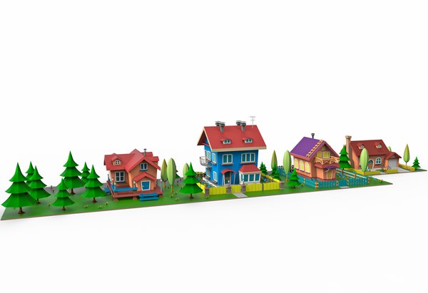 low-poly cartoon village 3D model