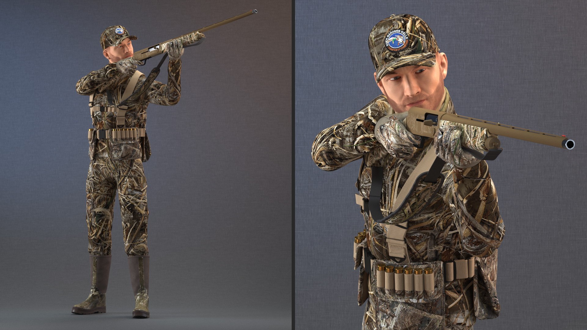 Aiming Duck Hunter with Gun in Grass Camo Fur 3D model https://p.turbosquid.com/ts-thumb/V2/l430xa/TG/aimingduckhunterwithguningrasscamofur3dsmodel005/jpg/1663279665/1920x1080/fit_q87/9354f66d2a23d2a54f58210a4b97972db5343ef7/aimingduckhunterwithguningrasscamofur3dsmodel005.jpg