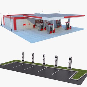 Petrol Station and Electric Vehicle Charging Station 3D model