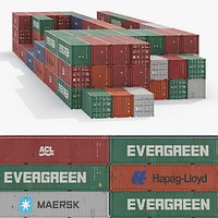 Hapag-Lloyd ACL Evergreen Maersk Cargo Container Stack Mixed Colors