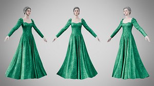 Dress 40 Emerald Velvet Green With Design 3D model