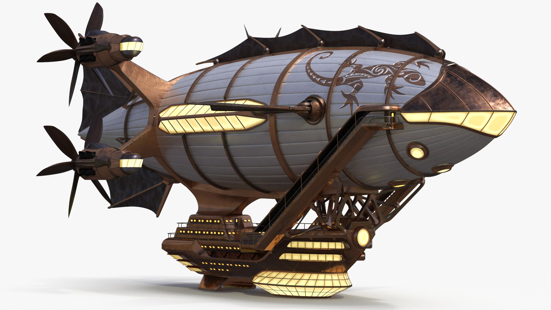 Steampunk Airship Fantasy Craft 3D model preview
