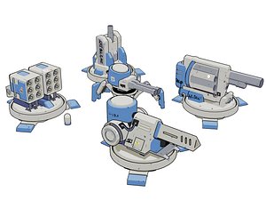 3D stylised sci-fi turrets asset-pack Rigged 3D model