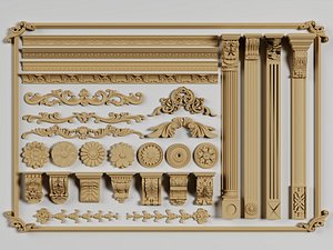 3D Classical Plaster Moulding Ornament Pack PBR Game Ready model