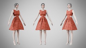3D Dress 33 Crimson Mandala Brocade model