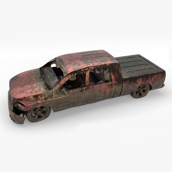 3D ruined trunk destroyed vihicle abandoned car model 3D
