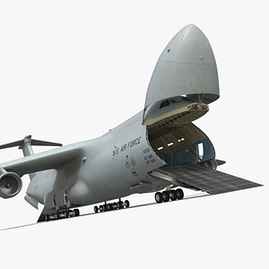 Lockheed C-5M Super Galaxy Military Transport Aircraft Grey with Interior Rigged for Cinema 4D